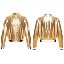 Girls Zipper Front Coat Long Sleeves Bomber Jacket Outerwear Baseball Jacket Top