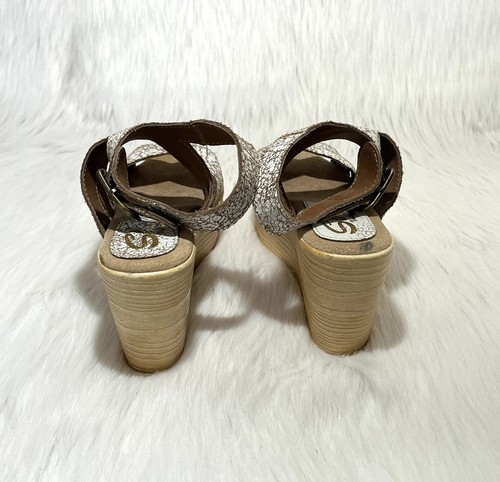 Sbicca Vintage Platform Wedge Sandals Women 7 White Crackle Leather Boho Western - Picture 7 of 11