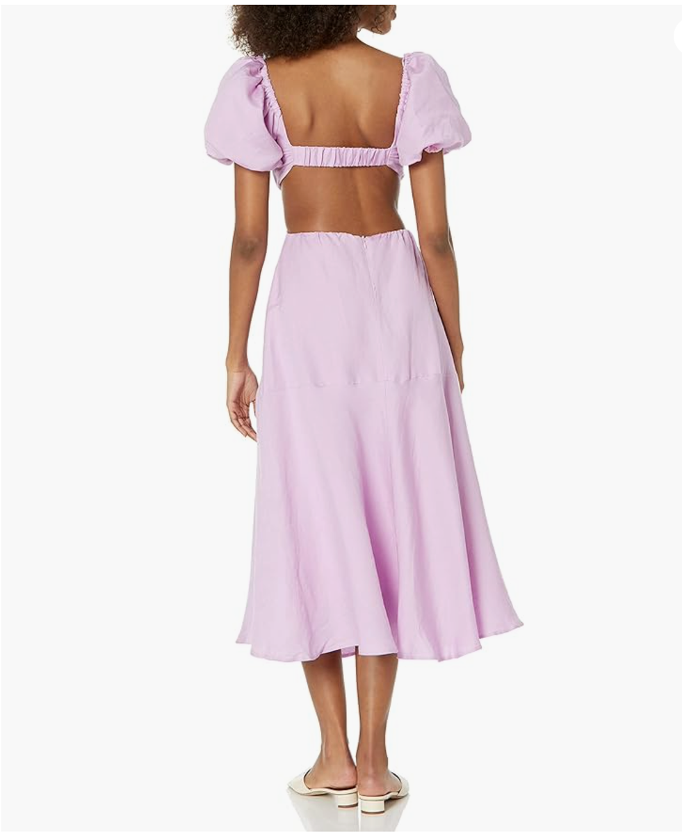 knee length dresses for ladies Mosella Jacquard Puff Sleeve Midi Dress