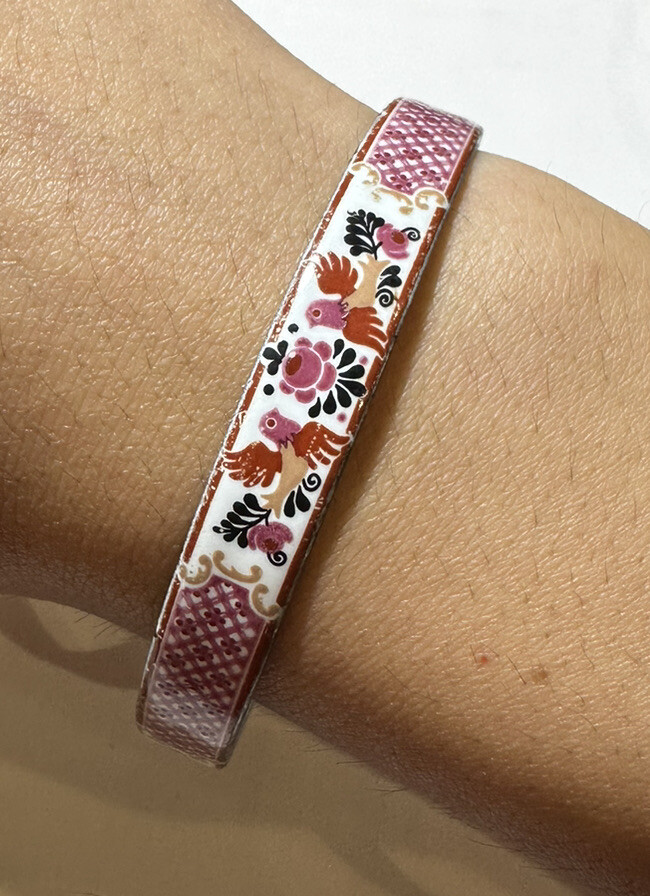 Vintage Michaela Frey Pink White Enamel Floral Bangle AUSTRIA