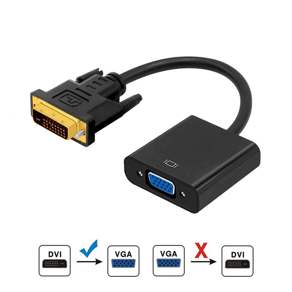 Cavo Adattatore DVI-D 24+1 Maschio Dual-Link a VGA Femmina Video Converter Nero - Immagine 2 di 4
