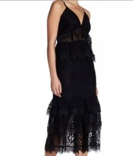 Kendall + Kylie Black Lace Tiered Midi Dress Size Medium Lined Spaghetti Straps