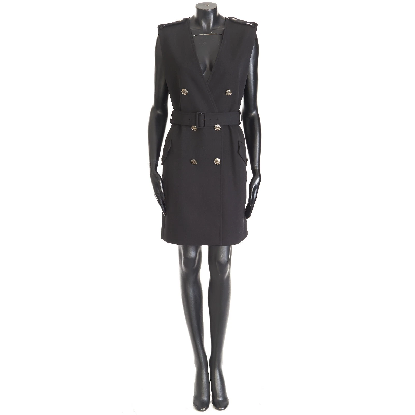 Givenchy — GIVENCHY 2990$ Wrap Dress - Buttons & Belt, Black Wool Twill, Military