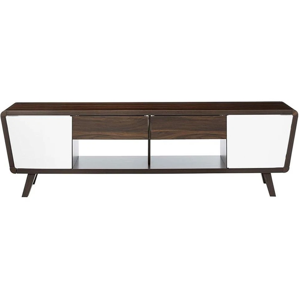 Soporte de TV de madera Pemberly Row Mid-Century para televisores de hasta 74" en nogal/blanco Foto 3 de 4