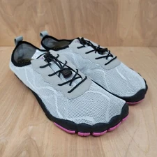 Hiitave Mens Barefoot Sneakers 9.5-10 Water Socks Gray Bungee Lace Shoes 181226