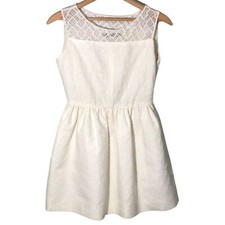 ZARA Woman Women Ivory Textured Structured Lace Yoke Pleated Mini Dress size M