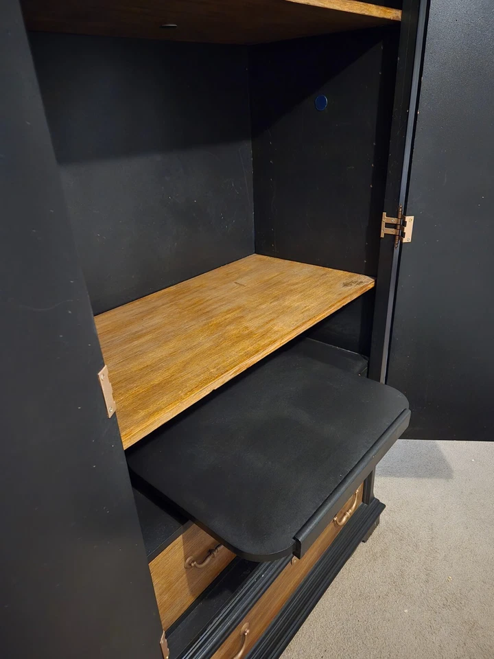 Vintage Armoire Closet Wardrobe Solid Wood Black and Brown - Image 4 of 4