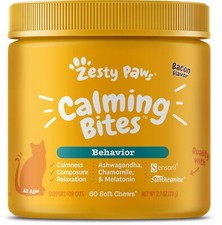 Zesty Paws Calming Bites for Cats Bacon Flavor Stress Relief Chews 80 Count