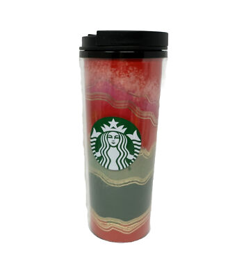 Starbucks 16oz Tumbler 2021 Christmas Holiday Logo Red Green Marble Twist Lid DK