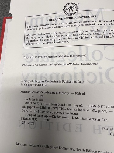 Merriam-Webster’s Collegiate Dictionary 10th Edition 1991 Hardcover - Foto 2 di 6
