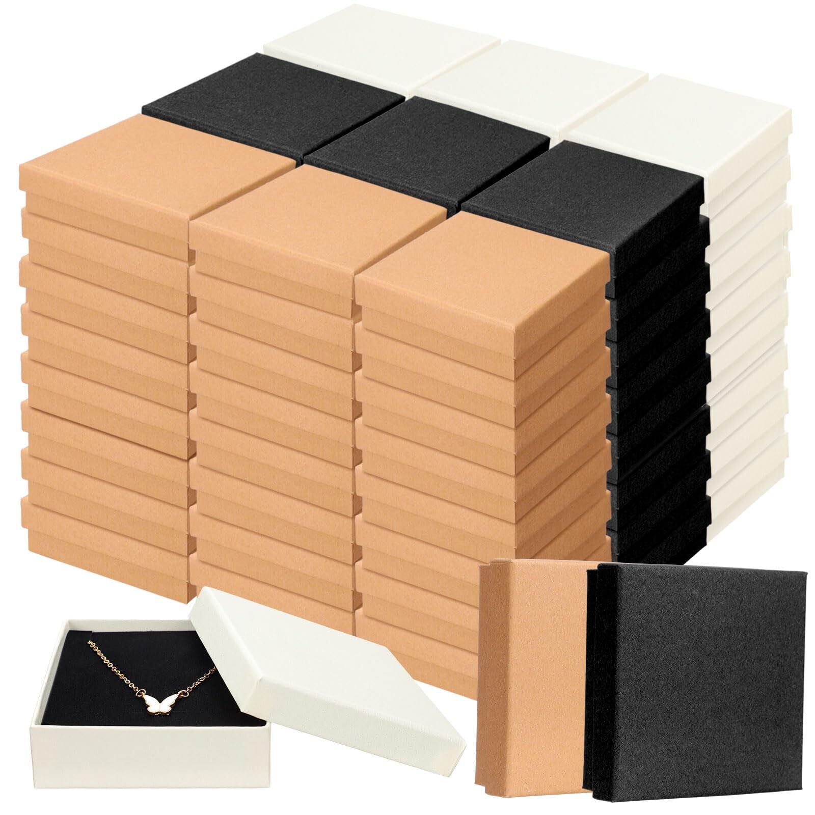 100 Pcs Cardboard Gift Boxes Bulk Paper Jewelry Boxes for Necklace Earring Br...
