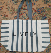 Large Denim Blue  White Stripe Canvas Tote Bag