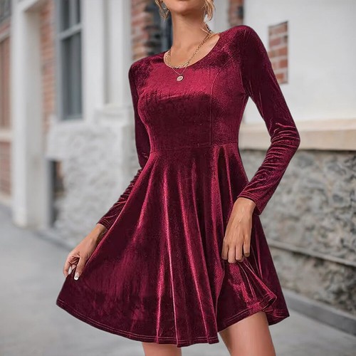 Womens Sexy Velvet A-Line Mini Dress Ladies Party Cocktail Evening Swing Dresses - Picture 15 of 17