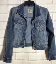 Papaya Denim Jean Jacket Distressed Blue Juniors Large Button Up Pockets