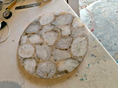 Handmade round White Gemstone Coffee Table   Unique Artisanal Home Decor arts