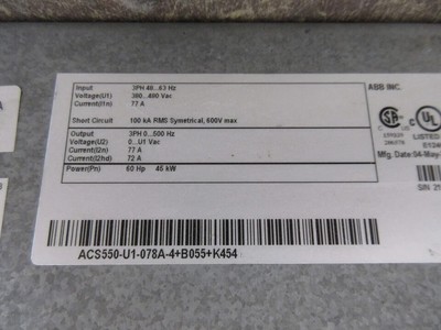 ABB ACS550 AC Drive ACS550-U1-078A-4+B055+K454 60PS 3Ph Typ 12 Gehäuse