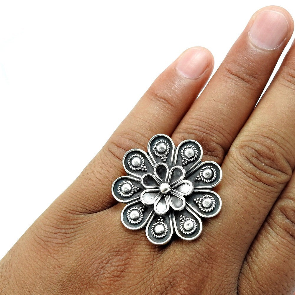 Adjustable Ring Solid 925 Sterling Oxidized Silver Antique Flower Ring Jewelry | eBay Adjustable Ring Solid 925 Sterling Oxidized Silver Antique Flower Ring Jewelry | eBay