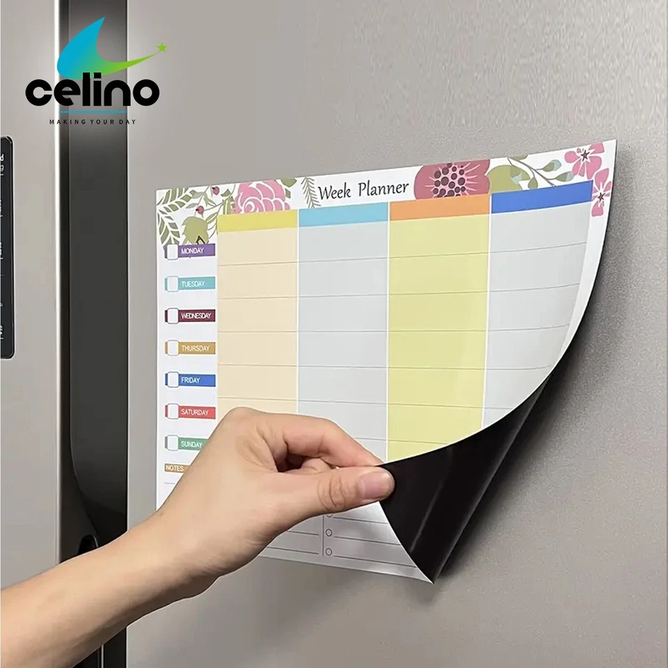 A4 Weekly Planner Magnetic Whiteboard Dry Wipe Floral To Do List Meal Shopping - Image 4 of 4