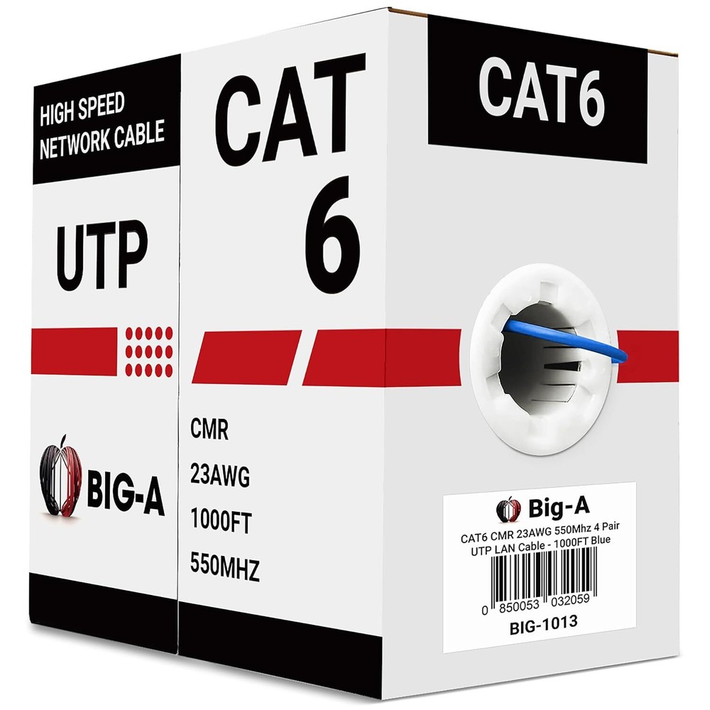 Bulk Cat6 Ethernet Cable 1000ft 23AWG Solid UTP CMR 550MHz 4 Pair