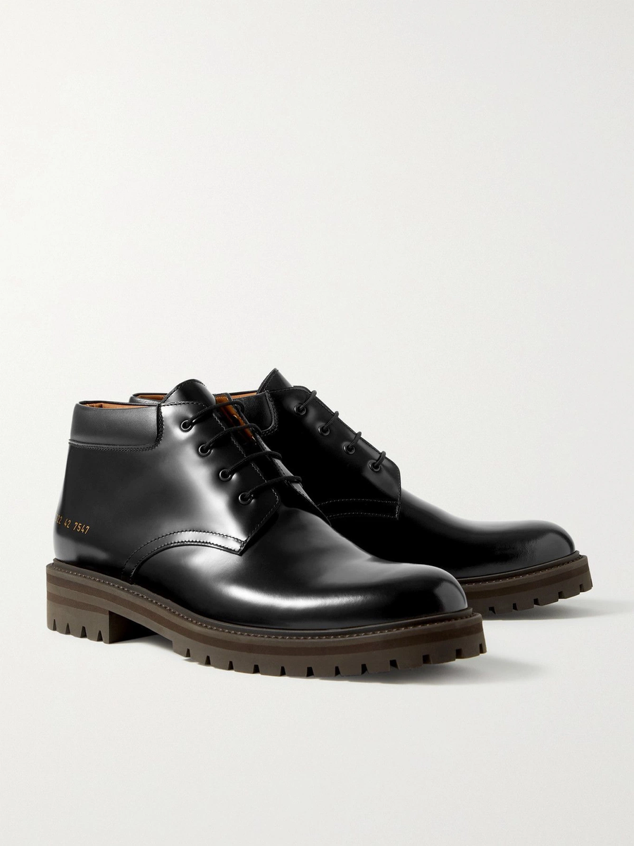 Common Projects 2322 Black Leather Derby Combat Boots Mens  display picture 3