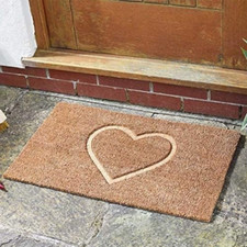 Image of Coir Heart Door Mat Large Heavy Duty Natural Indoor Outdoor Entrance Home Love