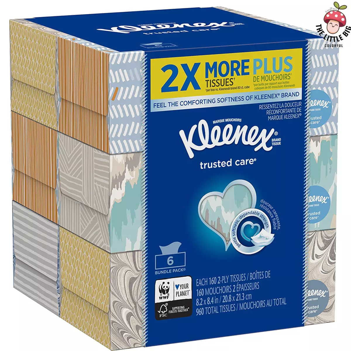 Kleenex Bulk Tissues Facial Flat Box Trusted Care Everyday 160 Count (Pack  of 6)