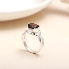 925 Sterling Silver Smokey Quartz Gemstone Unique Statement Wedding Ring Jewelry