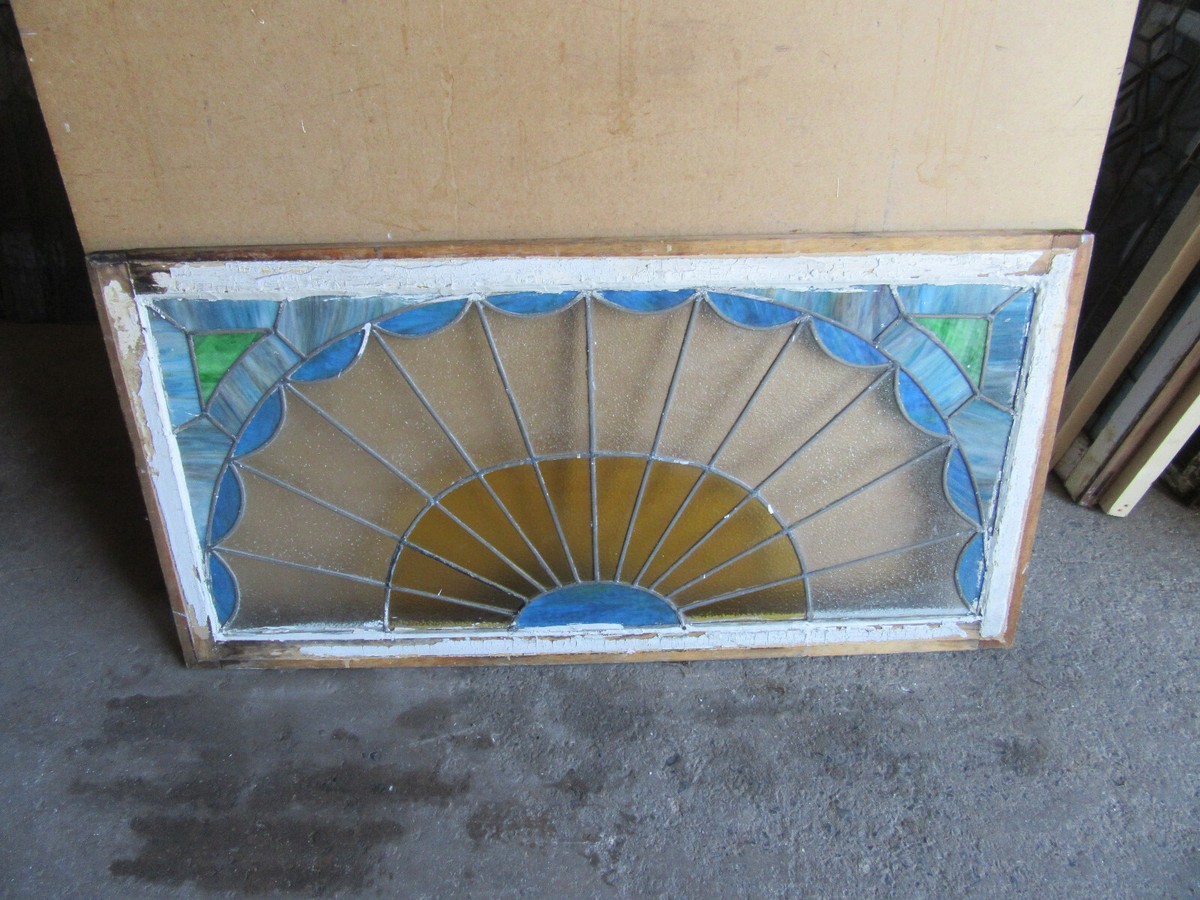 ANTIQUE STAINED GLASS TRANSOM WINDOW ~ 48 X 24 ~ ARCHITECTURAL