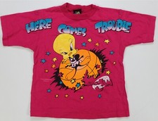 Rare Vintage Looney Tunes Space Jam Here Comes Trouble Tweety 1996 T Shirt 90s L