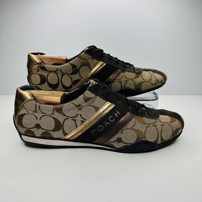 Coach Jayme Sneakers Womens Size Brown Gold Athletic Shoes Q582