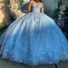 Sky Blue Glitter Off Shoulder Ball Gown Quinceanera Dresses Sweet16 AppliqueLace