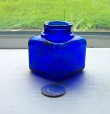 NICE BLUE SQUARE  INK  BOTTLE, EMBOSSED ON CORNER, 2 OZ