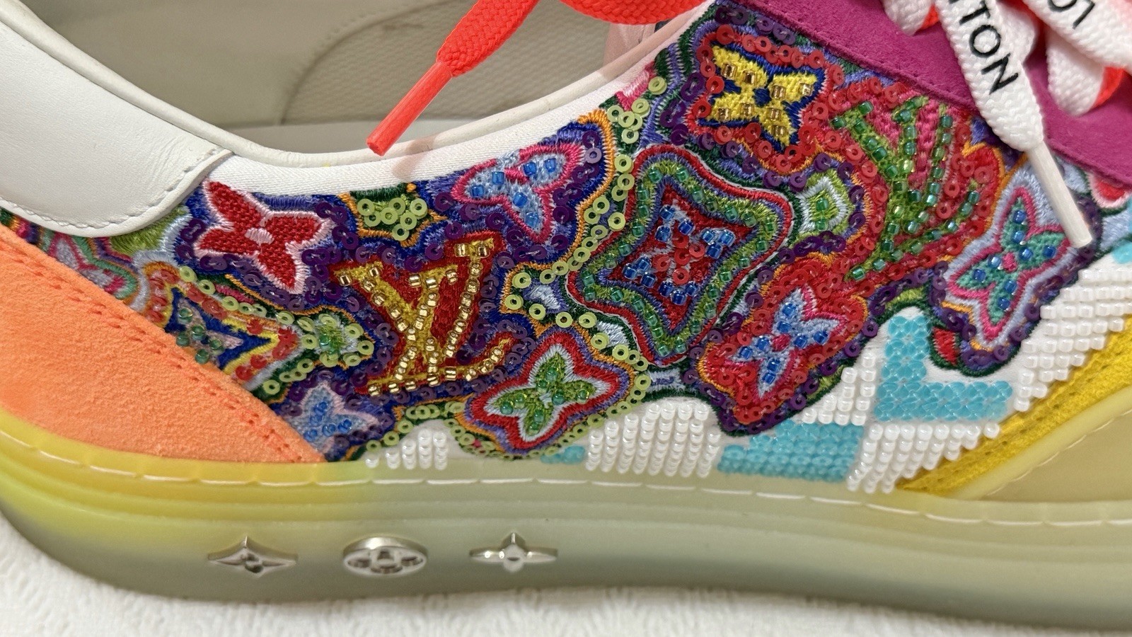 Louis Vuitton Mens Ollie Sequin Yellow Beads Trainers Size 10 🌟Limited Edition image 7