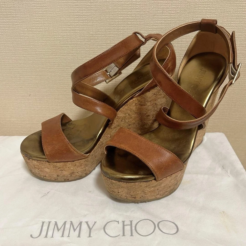 JIMMY CHOO Sandales Sabots Talons Compensés Semelle Pour Femme Marron Taille 35 - Photo 3/4