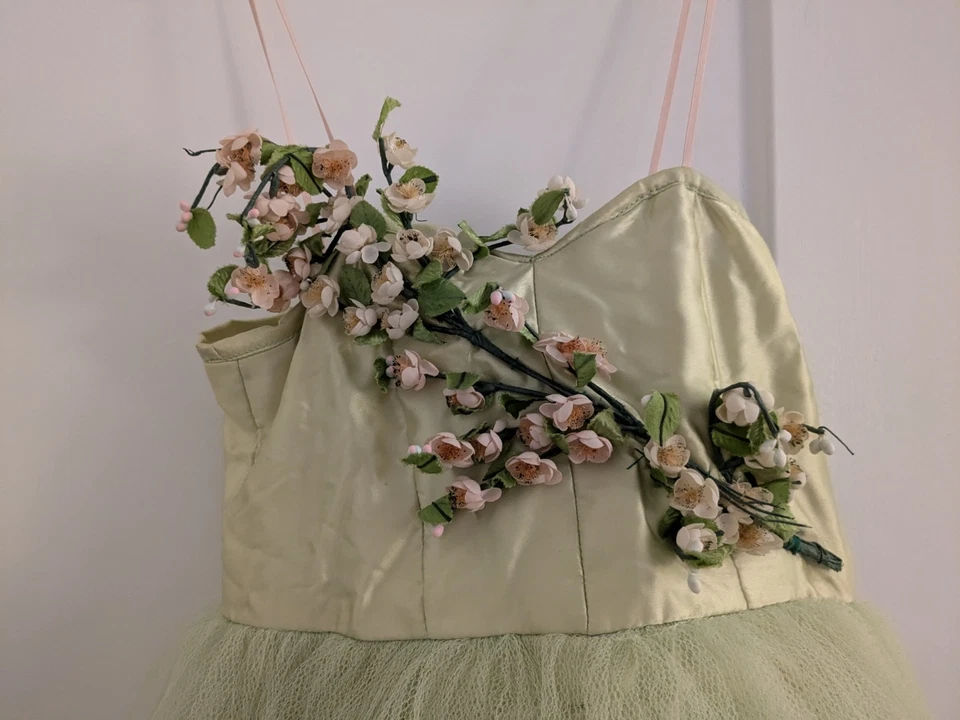 Handmaid Fairy Bridal Flower Girl Dress Lime Green With Flower Applique - Image 2 of 4