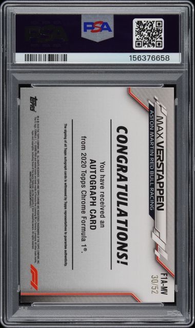2020 TOPPS CHROME FORMULA 1 #F1A-MV MAX VERSTAPPEN AUTO /52 PSA 7 Auto 10 (AB view 2