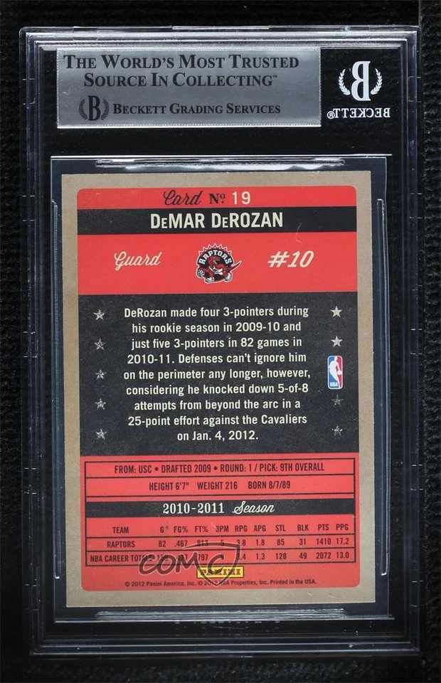 BAS 2011-12 Past & Present DeMar DeRozan #19 BGS Authentic Auto - Image 2 of 2