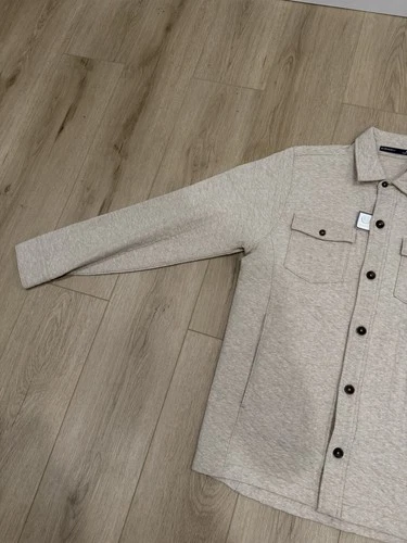 NWT B DRADDY Bradshaw Shirt Jacket Mens Medium Oatmeal Quilted Pockets Shacket image 3