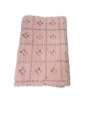 Hand Crochet Solid Pink Baby Blanket 28"x28" Very Soft