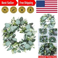 1 Pc Green Eucalyptus Round Wreath Artificial Farmhouse Wreath for Door Wall ...