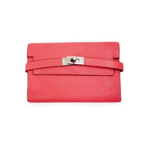 Hermes Kelly Wallet Medium Chevre Rose Lipstick X Stamp