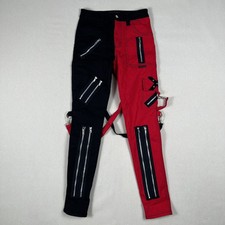 Tripp Ladies Split Leg Bondage Pants Women  s 26/3 Black Red Skinny Goth Grunge