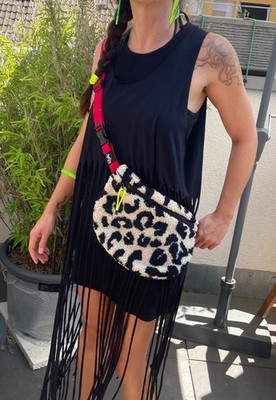 XL Bauchtasche Leo Teddy Tasche Crossbody Hip Bag Leopard Neon Boho 80er 90er