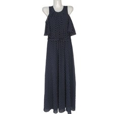 Calvin Klein Women's Belted Polka Dot Peasant Dress Blue Size 2