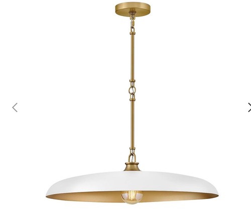Hinkley Lighting Sadie 1Lt  24” Dome Pendant, Lacquered Brass/Chalk White