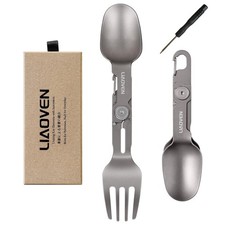 Titanium Spork 3 in 1 Folding Camping Fork and Spoon, Ultralight Camping Uten...