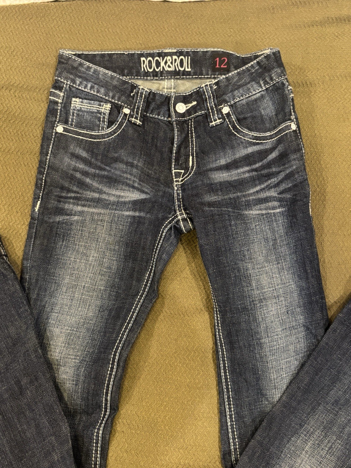 Rock & Roll Girls Size 12 Regular Fit Skinny Dark Wash Blue Denim Jeans
