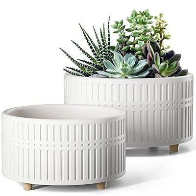  Succulent Pots, 6.5+8 Inch Ceramic Indoor Plant Pot with Drainage Hole, White
