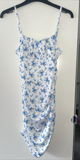 Shein Size M 10 Pit To Pit 17 inch Blue & White Floral Ruched Sides Dress BNWT