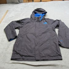 North Face Jacket Boys Large 14 16 Gray Blue Hooded Waterproof Light Pack Rain
